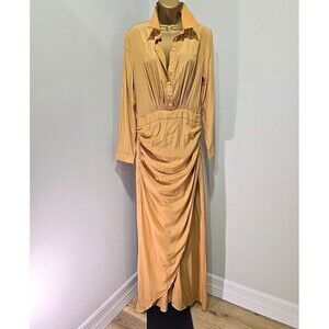 NWT Modesees Long Sleeve Maxi Dress Gold Mustard Yellow Medium Silk Formal FLAW
